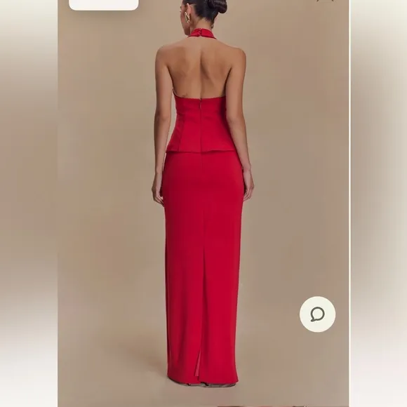 Meshki- Bertie Peplum Halter Maxi Special Occasion wedding guest Dress- Red Ruby