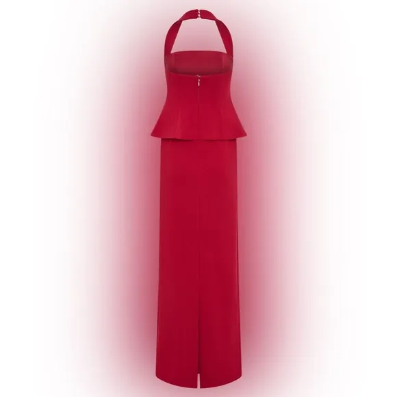 Meshki- Bertie Peplum Halter Maxi Special Occasion wedding guest Dress- Red Ruby