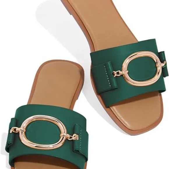 Metal chain slip on party slippers sandals