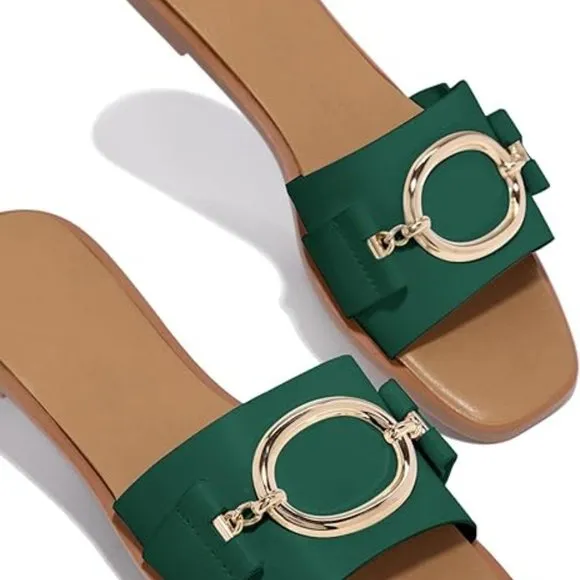 Metal chain slip on party slippers sandals
