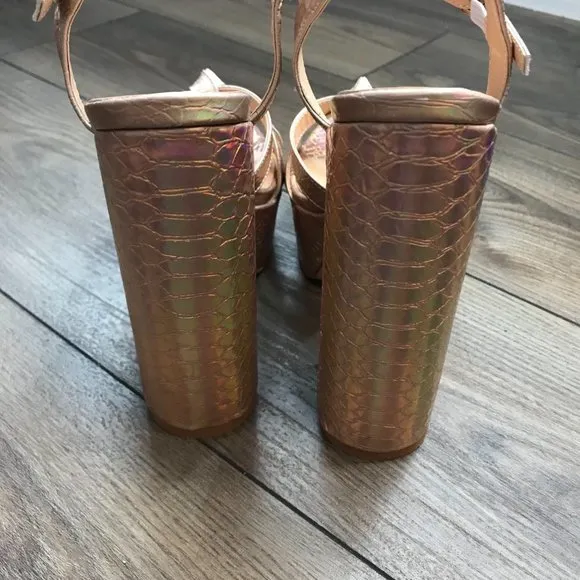 Mettesally Women's Prism Shiny Open Toe‎ Sandals Chunky Block Platform Heels 8.5