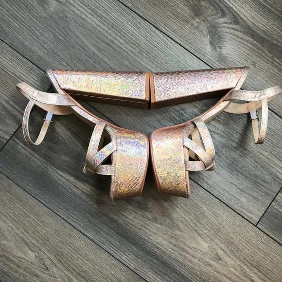 Mettesally Women's Prism Shiny Open Toe‎ Sandals Chunky Block Platform Heels 8.5
