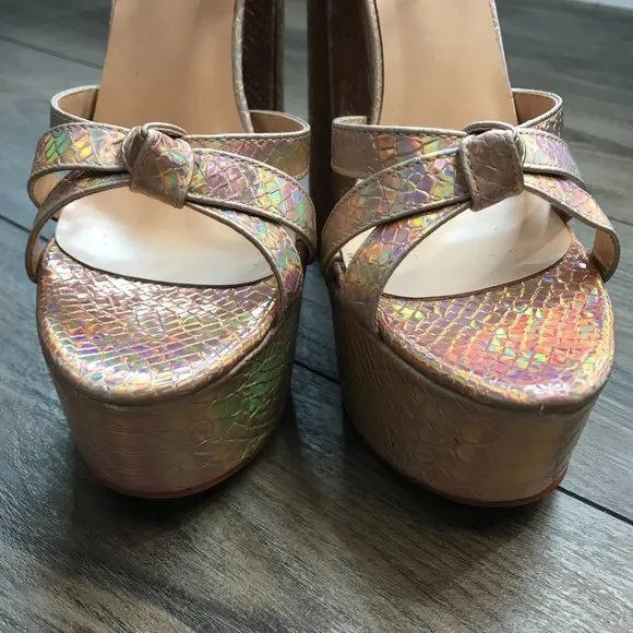 Mettesally Women's Prism Shiny Open Toe‎ Sandals Chunky Block Platform Heels 8.5