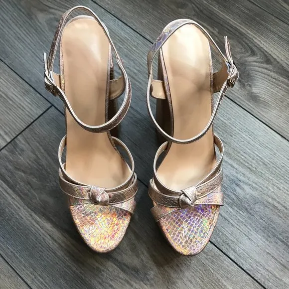 Mettesally Women's Prism Shiny Open Toe‎ Sandals Chunky Block Platform Heels 8.5