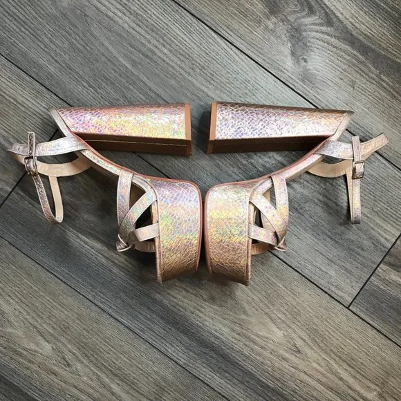 Mettesally Women's Prism Shiny Open Toe‎ Sandals Chunky Block Platform Heels 8.5