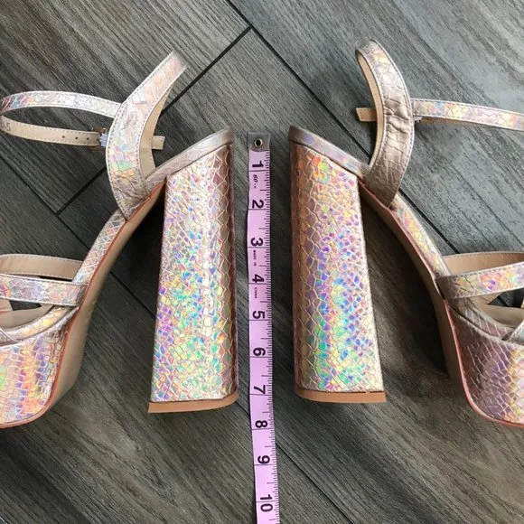 Mettesally Women's Prism Shiny Open Toe‎ Sandals Chunky Block Platform Heels 8.5