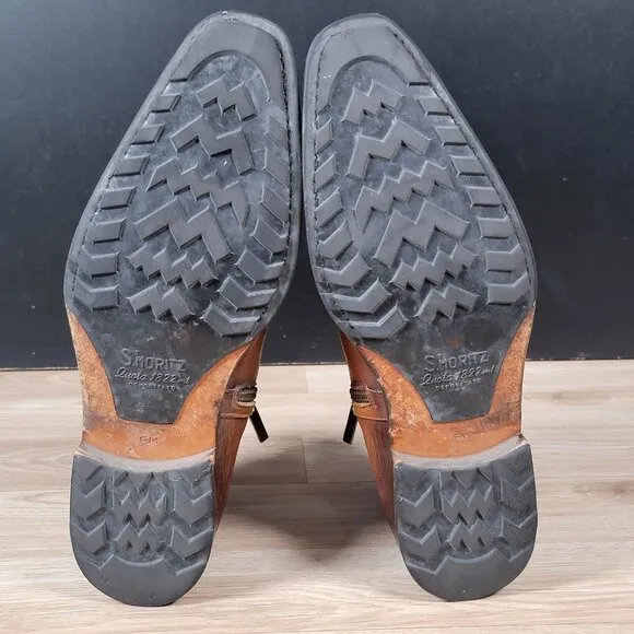 Mezlan Boots Shoes Mens Sz 9 Cognac Brown Leather Cap Toe Side Zip Buckle S20114