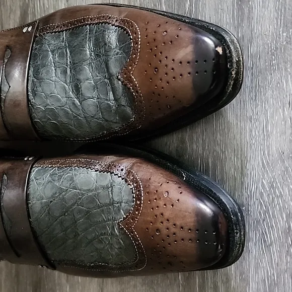 Mezlan Mens Treviso Made In Spain Brown Grey Leather Loafers Sz 10.5