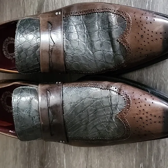 Mezlan Mens Treviso Made In Spain Brown Grey Leather Loafers Sz 10.5