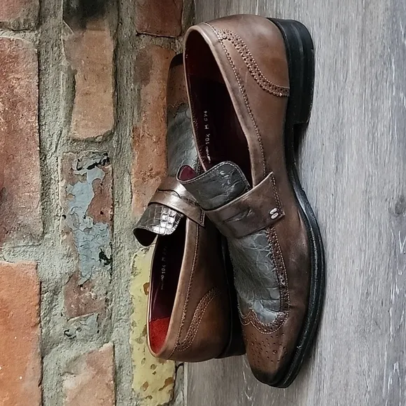 Mezlan Mens Treviso Made In Spain Brown Grey Leather Loafers Sz 10.5