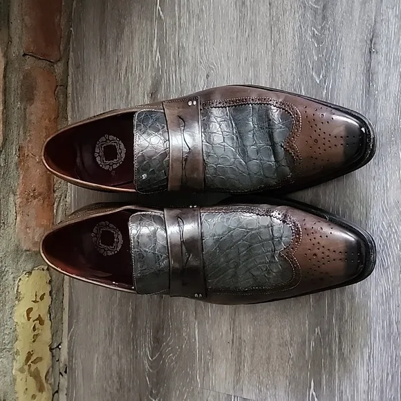 Mezlan Mens Treviso Made In Spain Brown Grey Leather Loafers Sz 10.5