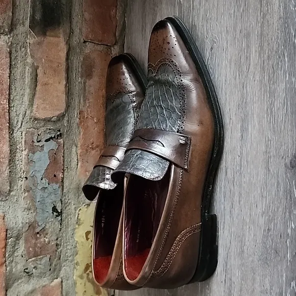 Mezlan Mens Treviso Made In Spain Brown Grey Leather Loafers Sz 10.5