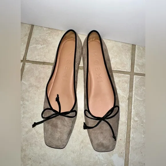 M.Gemi Suede Square Toe Ballet Flats - Taupe/Black Trim - Size 39.5