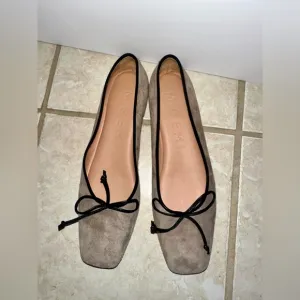 M.Gemi Suede Square Toe Ballet Flats - Taupe/Black Trim - Size 39.5
