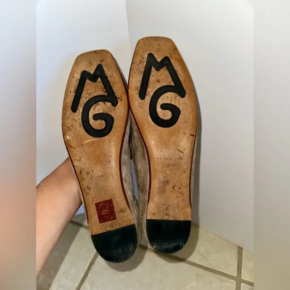 M.Gemi Suede Square Toe Ballet Flats - Taupe/Black Trim - Size 39.5