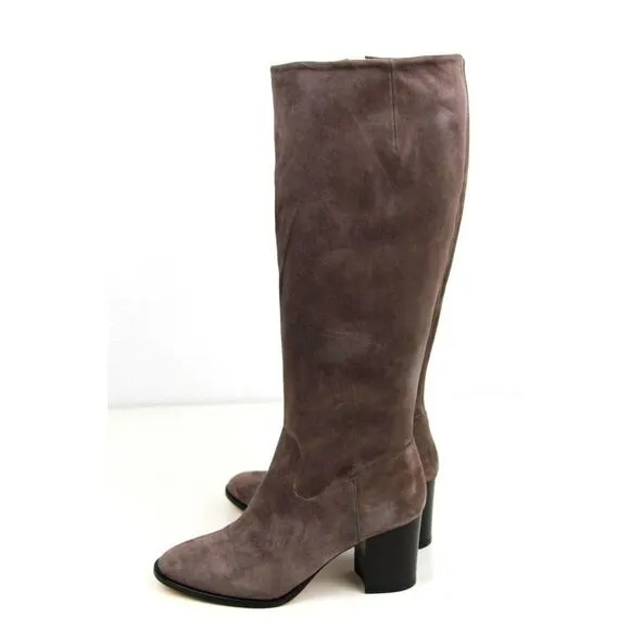 M Grigiarancio BROWN TAUPE GENUINE SUEDE LEATHER 3&quot; HEEL FULL ZIP SIDE BOOTS 38