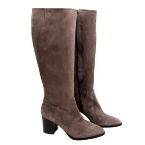 M Grigiarancio BROWN TAUPE GENUINE SUEDE LEATHER 3&quot; HEEL FULL ZIP SIDE BOOTS 38