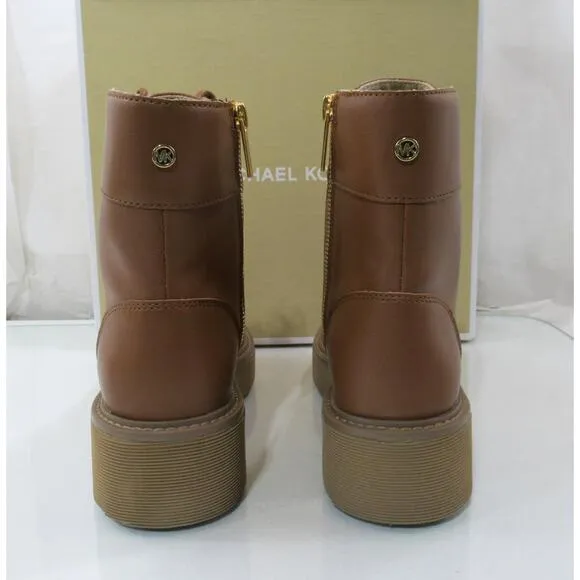 Michael Kors Aniya Lug Bootie Side Zip Lace Up Combat Boots Luggage Size 8
