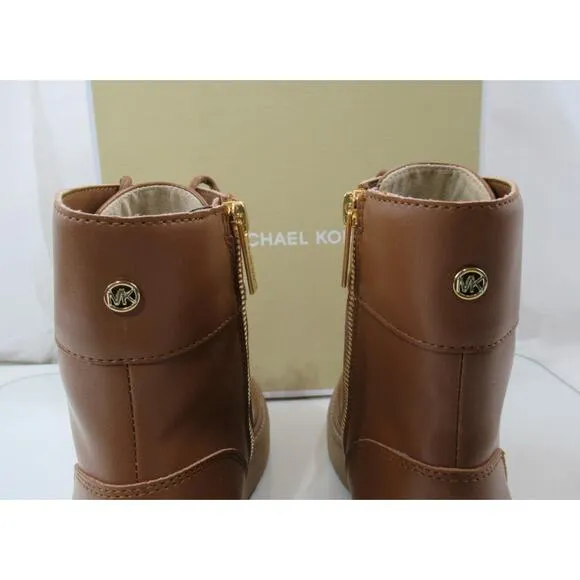 Michael Kors Aniya Lug Bootie Side Zip Lace Up Combat Boots Luggage Size 8
