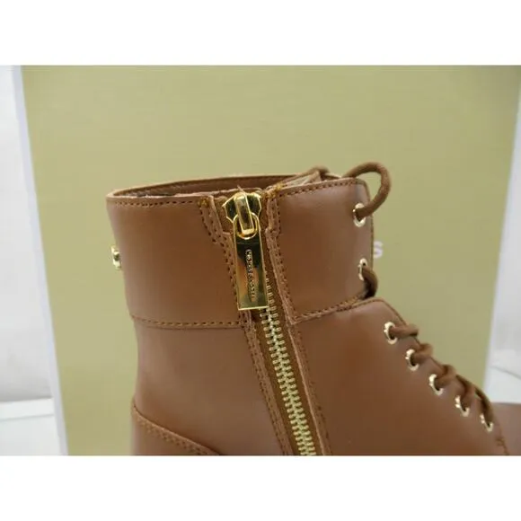 Michael Kors Aniya Lug Bootie Side Zip Lace Up Combat Boots Luggage Size 8