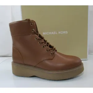 Michael Kors Aniya Lug Bootie Side Zip Lace Up Combat Boots Luggage Size 8