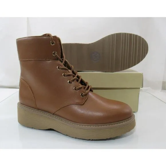 Michael Kors Aniya Lug Bootie Side Zip Lace Up Combat Boots Luggage Size 8