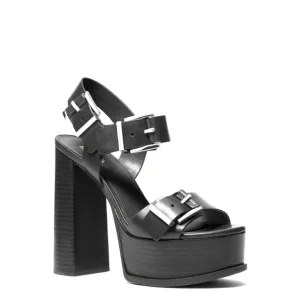 Michael Kors Black Leather Platform Sandals with Chunky Heel
