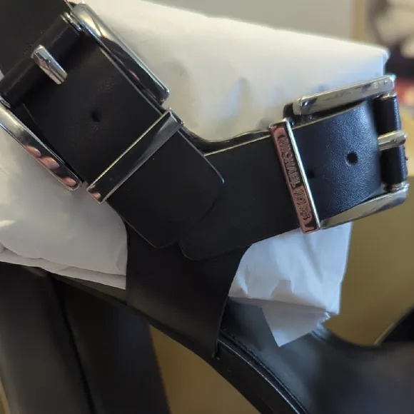 Michael Kors Black Leather Platform Sandals with Chunky Heel