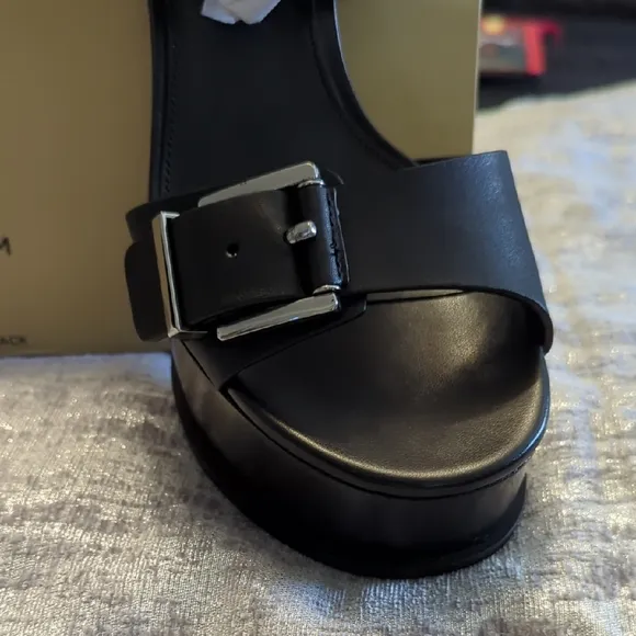 Michael Kors Black Leather Platform Sandals with Chunky Heel