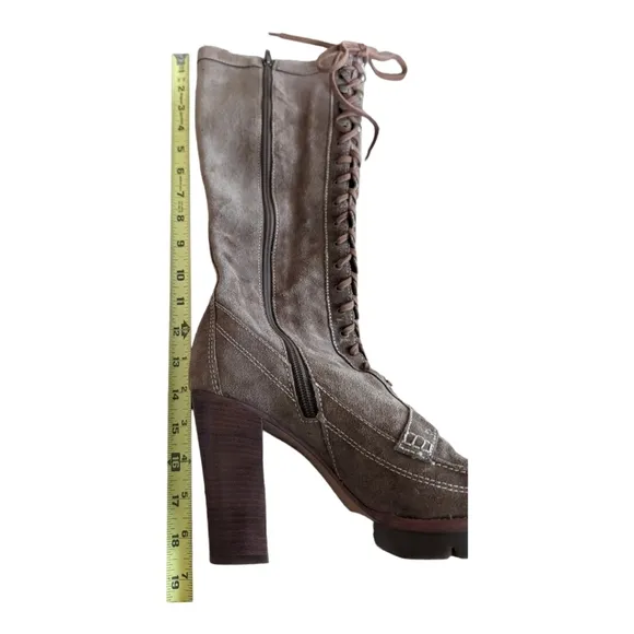Michael Kors Brown Suede Lace up &amp; Side Zip Knee High Boots Size 8 EUC