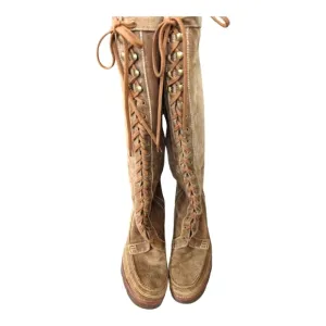 Michael Kors Brown Suede Lace up &amp; Side Zip Knee High Boots Size 8 EUC