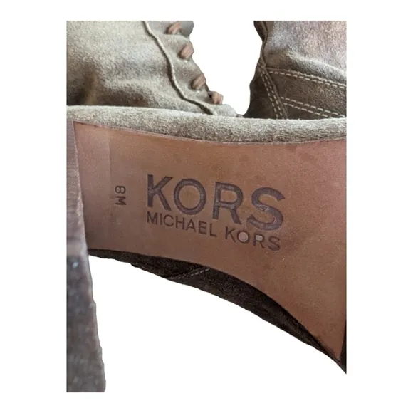 Michael Kors Brown Suede Lace up &amp; Side Zip Knee High Boots Size 8 EUC