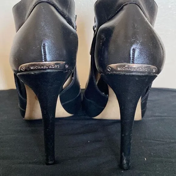 Michael Kors Clara Women's Black Peep Toe Side Zip Stiletto Boots Size 9