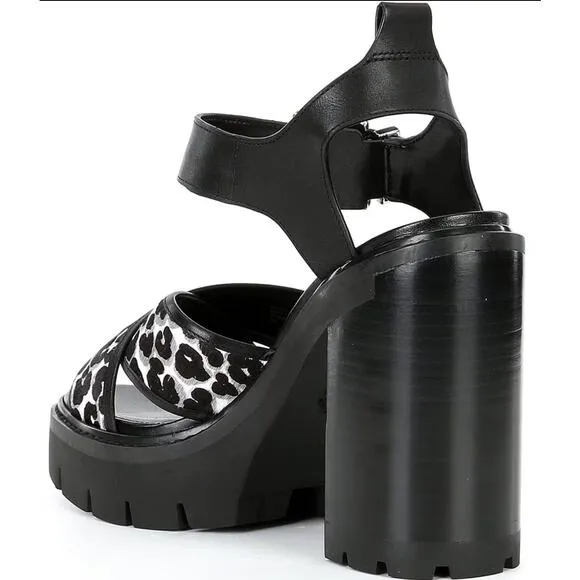 Michael Kors Colby Cheetah Lug Sandals 8.5M | Hair Calf Leather Chunky Heel