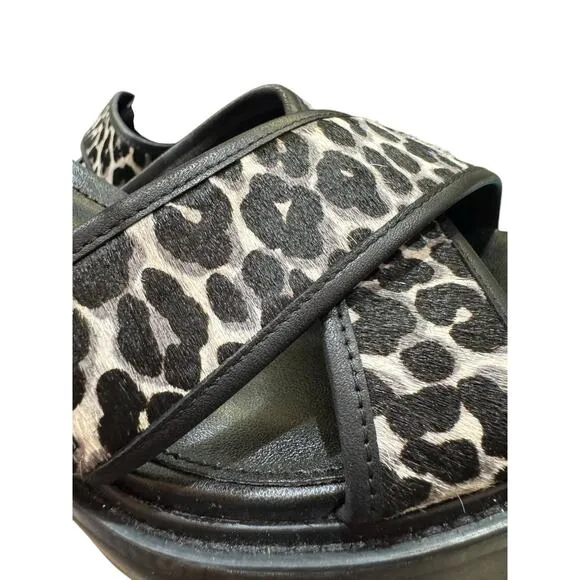 Michael Kors Colby Cheetah Lug Sandals 8.5M | Hair Calf Leather Chunky Heel