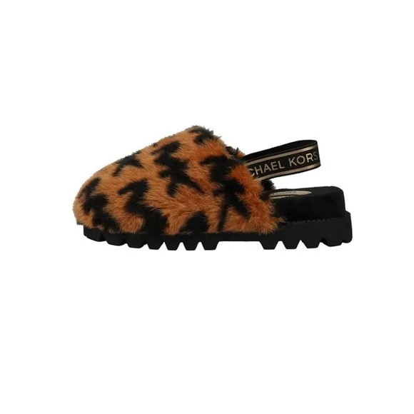 Michael Kors Girls Janis Kamryn Chunky Platform Slides Sandals Faux Fur NEW