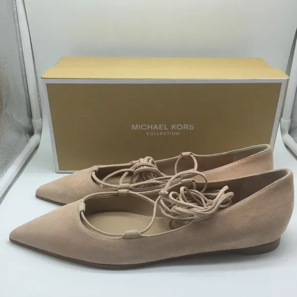 Michael Kors Kallie Size 7.5 Nude Suede Lace Up Flats
