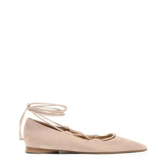 Michael Kors Kallie Size 7.5 Nude Suede Lace Up Flats