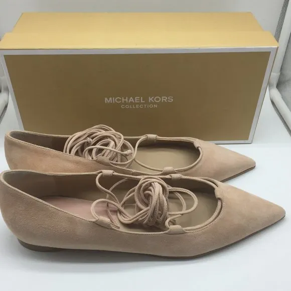 Michael Kors Kallie Size 7.5 Nude Suede Lace Up Flats