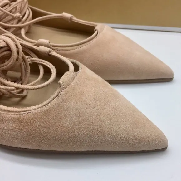 Michael Kors Kallie Size 7.5 Nude Suede Lace Up Flats