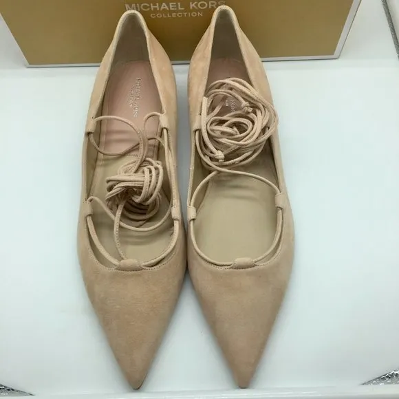Michael Kors Kallie Size 7.5 Nude Suede Lace Up Flats