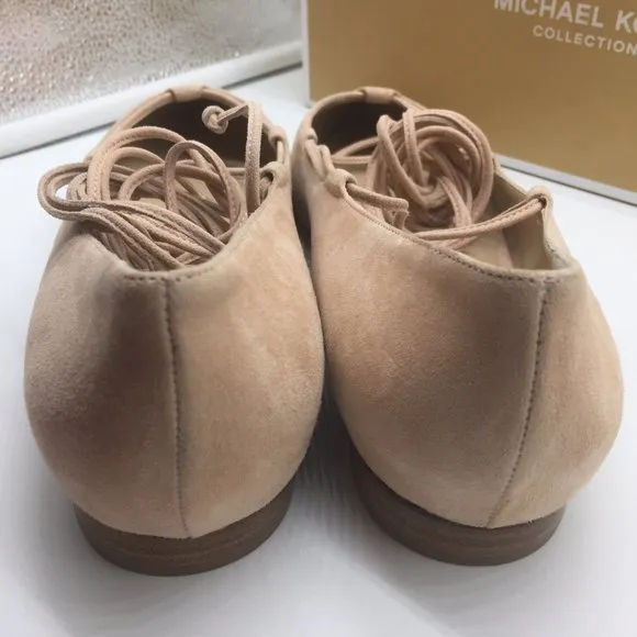 Michael Kors Kallie Size 7.5 Nude Suede Lace Up Flats