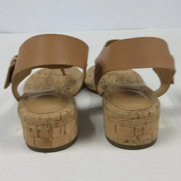 MICHAEL KORS London T-Strap City Sandals Sz 8.5 Brown Beige Leather Thongs Shoes