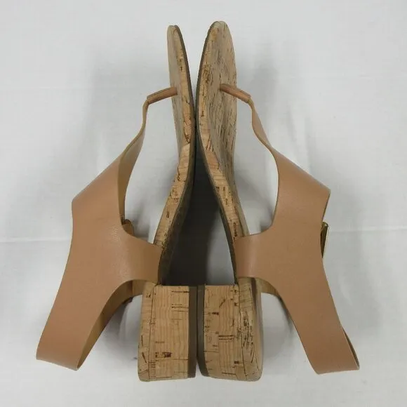 MICHAEL KORS London T-Strap City Sandals Sz 8.5 Brown Beige Leather Thongs Shoes