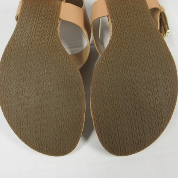 MICHAEL KORS London T-Strap City Sandals Sz 8.5 Brown Beige Leather Thongs Shoes