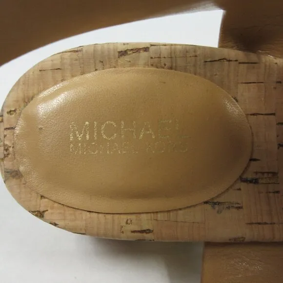 MICHAEL KORS London T-Strap City Sandals Sz 8.5 Brown Beige Leather Thongs Shoes