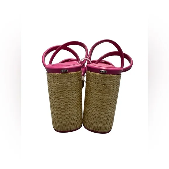 Michael Kors Pink Raffia Platform Strappy Heels Sandals 10M Summer Vacation