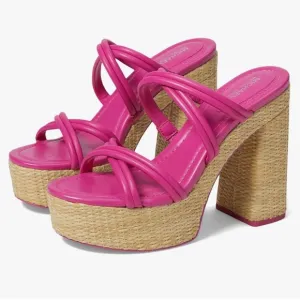 Michael Kors Pink Raffia Platform Strappy Heels Sandals 10M Summer Vacation