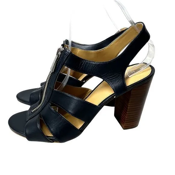 MICHAEL Michael Kors Black Platform Exposed Zipper Damita Dress Sandals Size 10M