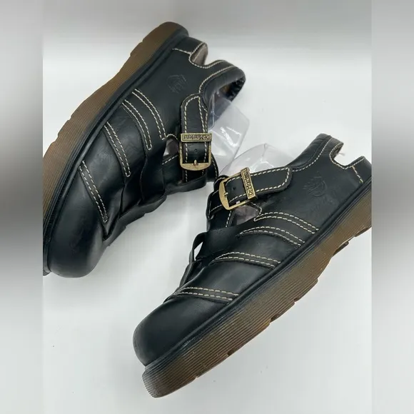 MIE RARE Dr Martens Sandals Mens Sz 11 Vintage Fisherman Black Chunky Y2K Grunge